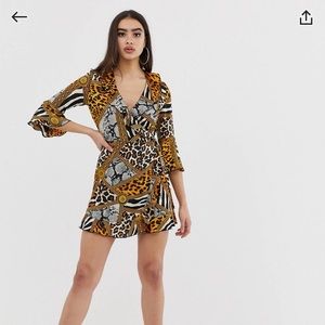 Ruffle wrap mini dress mixed prints